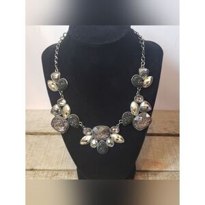GUNMETAL Dramatic Statement Necklace Resin Gems